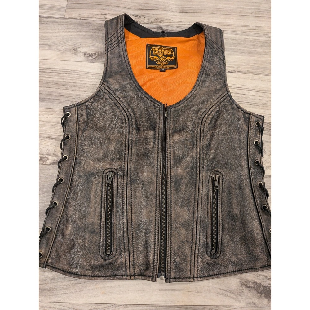 Milwaukee Leather MLL4531 Women's Zipper Front Distressed Brown Side-Lace Vest